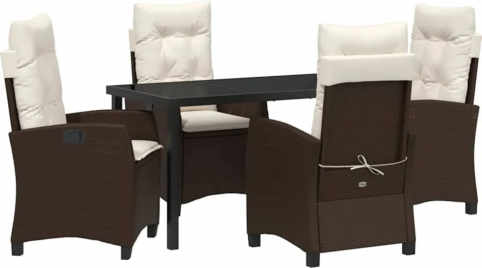 vidaXL Kert étkező szett párnával 5 pcs Barna polirattan