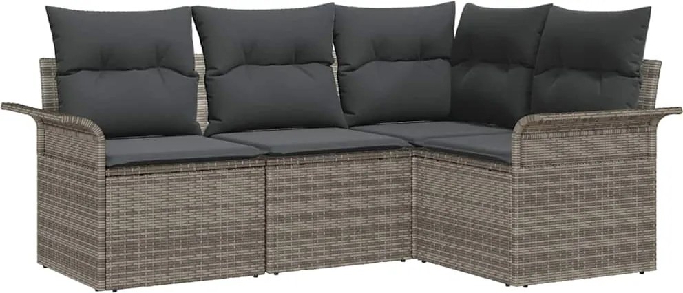 vidaXL Kerti Kanapé Szett párnával 4 pcs Szürke polirattan