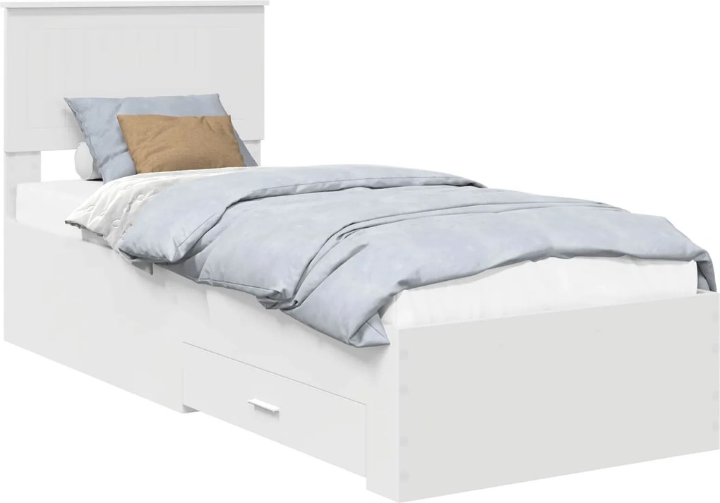 vidaXL Ágykeret fejtámlával fiókkal Fehér és ezüst 75 x 190 cm Faanyag