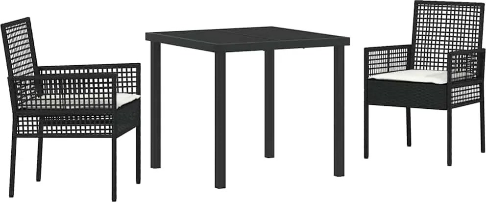 vidaXL Kert étkező szett párnával 3 pcs Fekete polirattan