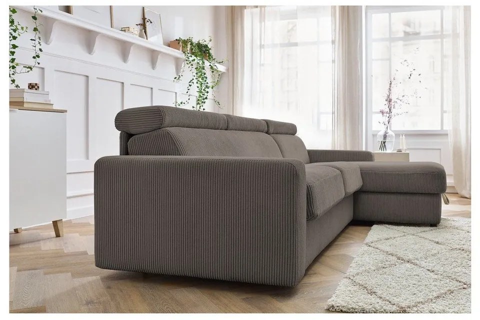 Szürkésbarna kordbársony kinyitható sarokkanapé (variálható) Monaco – Bobochic Paris