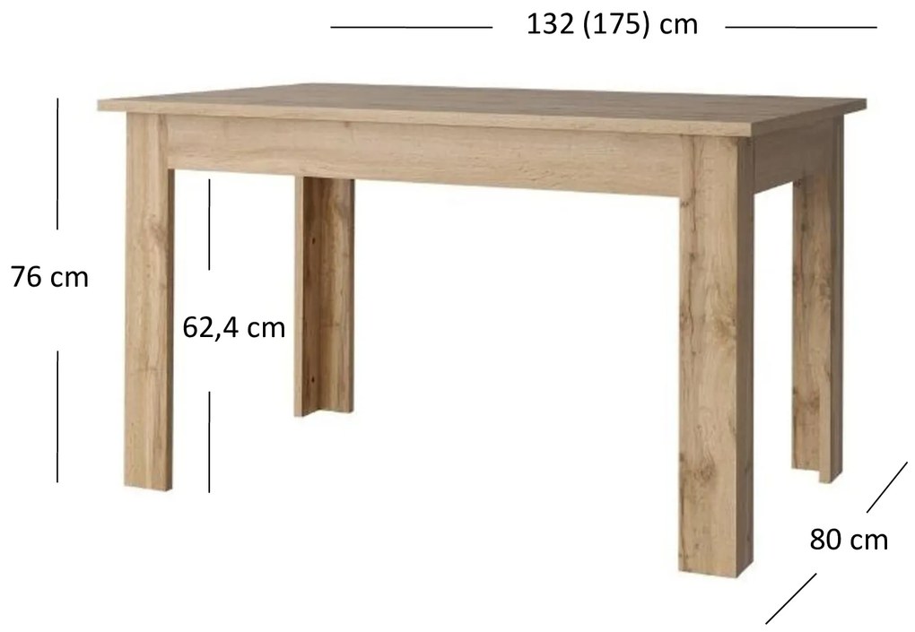 Széthúzható étkezőasztal 130-175 cm Mirella (wotan tölgy). 1053064