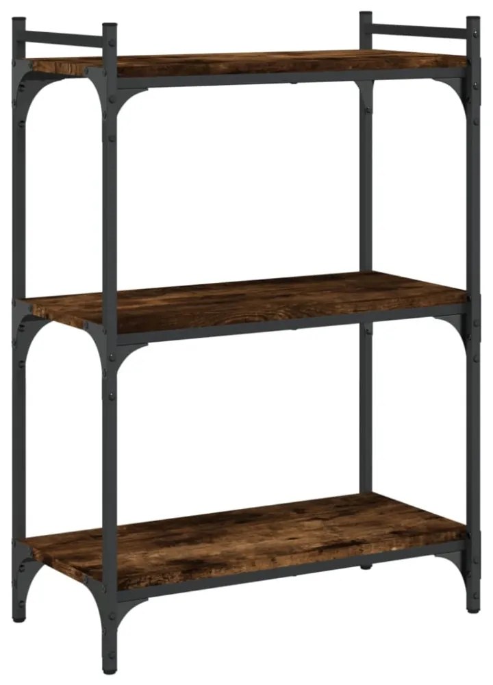 3 szintes füstös tölgy színű szerelt fa könyvespolc 60x30x86 cm