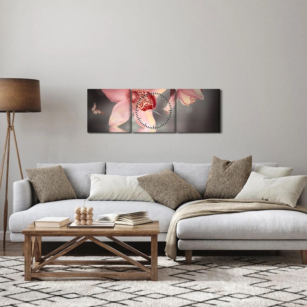 Kép - Virágok és pillangó (órával) (90x30 cm)