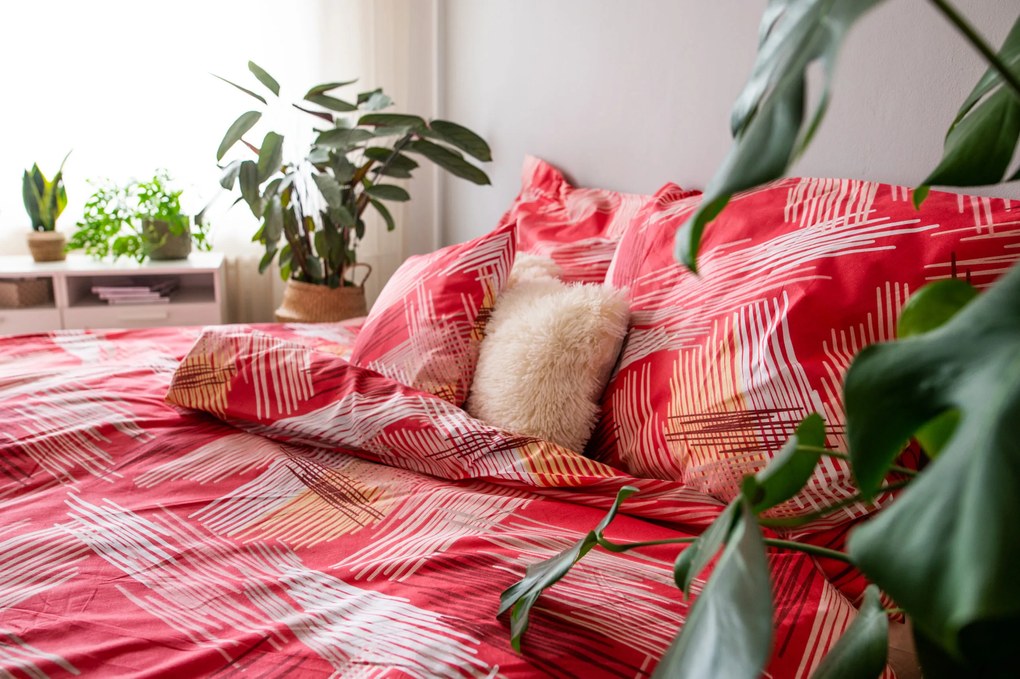 3 részes pamut lepedő Red righe 200x140cm+90x70cm TiaHome
