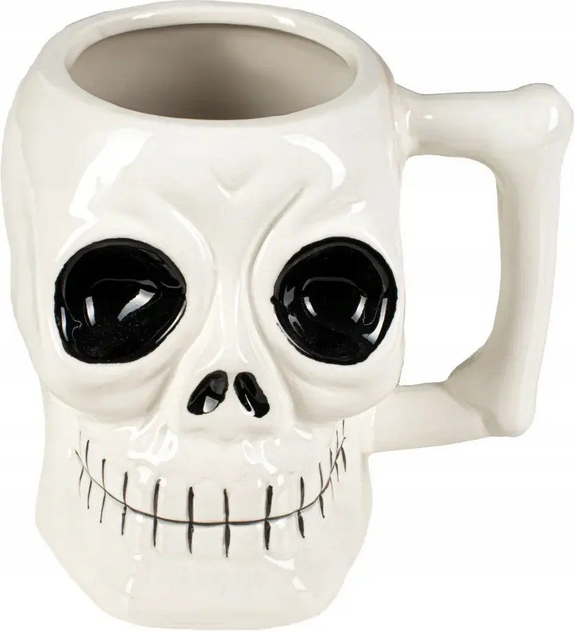 Koponyás bögre csont alakú fogantyúval, ajándék Captain Mike 450 ml