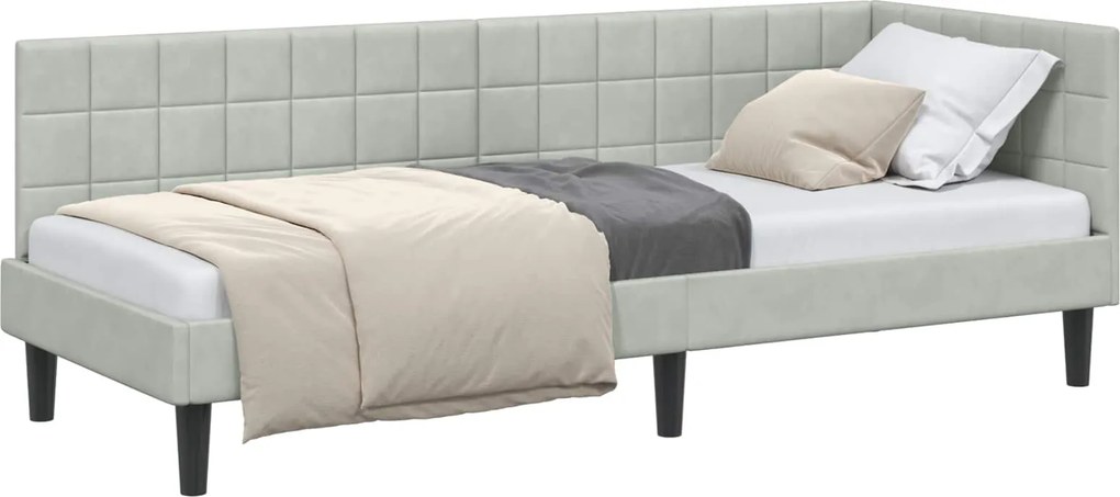 vidaXL Sarokágy keret fejtámlával Világosszürke 80 cm x 200 cm Bársony