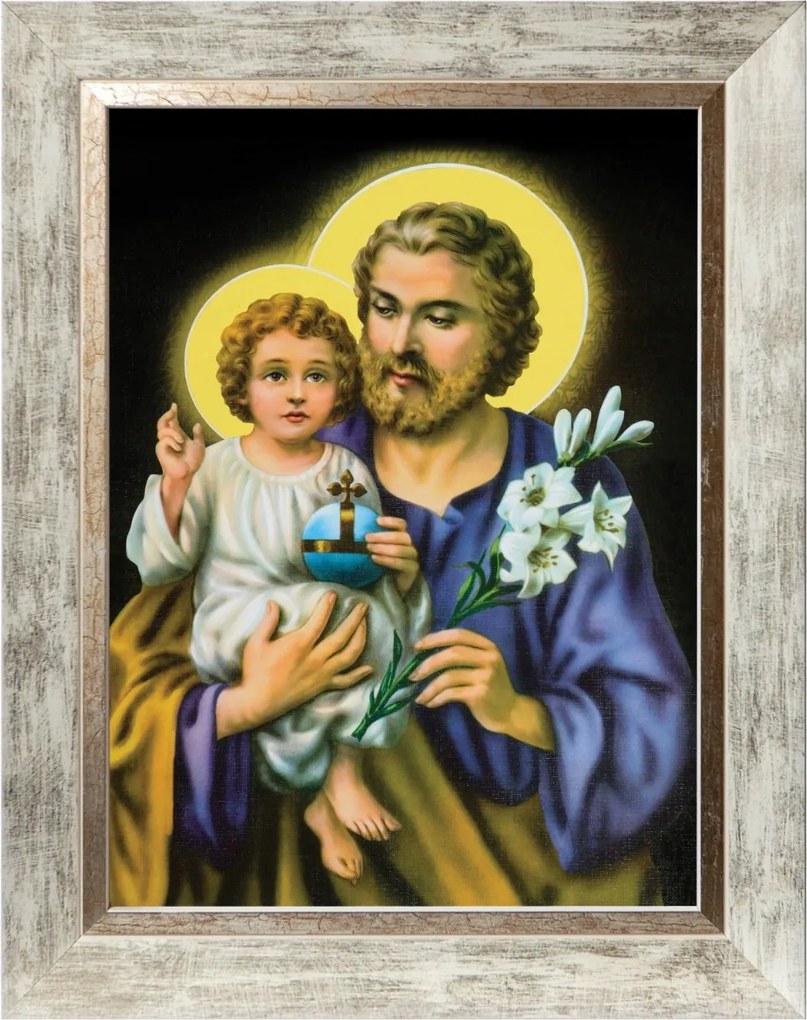 Szent József Jézus Szakrális Kép Fehér Díszkeretben 30X40