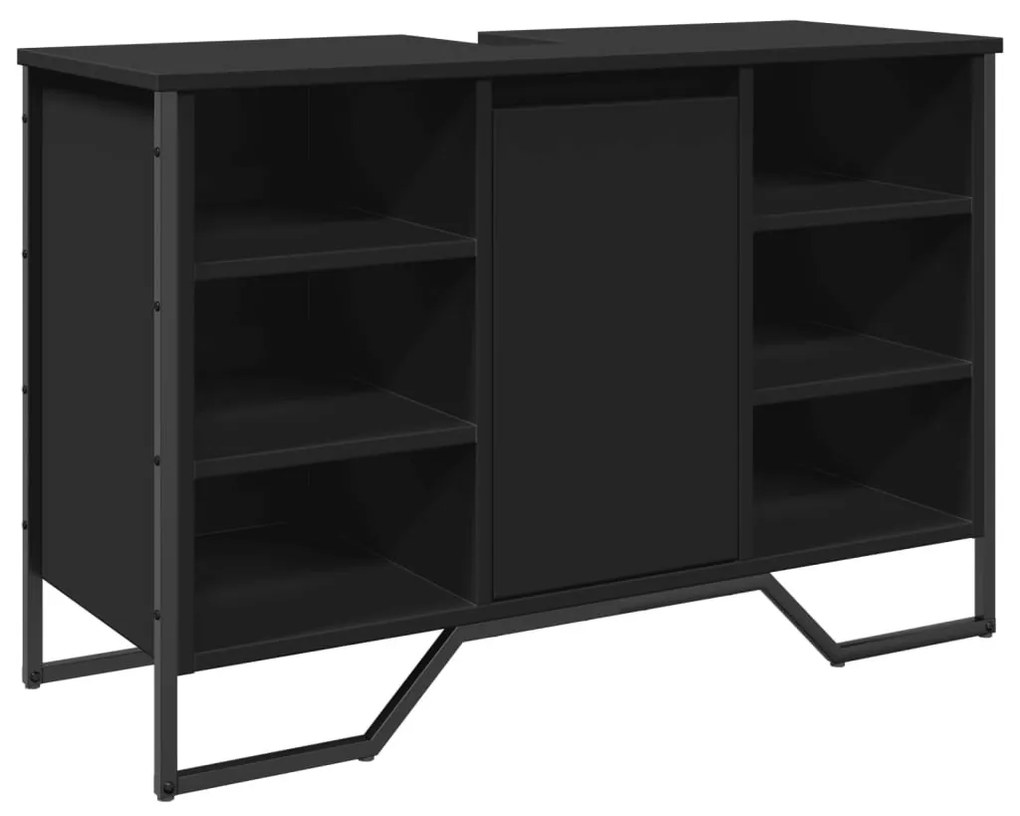 Fekete szerelt fa fürdőszobai mosdószekrény 91 x 35 x 60 cm