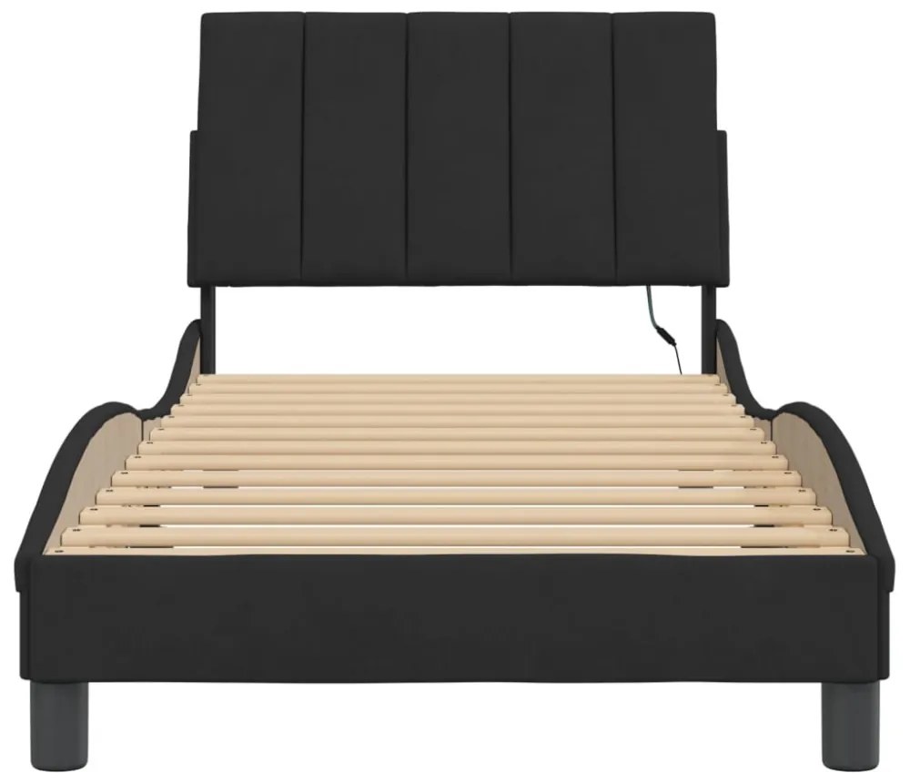 fekete bársony ágykeret LED-ekkel matrac nélkül Hanko 90 x 190 cm