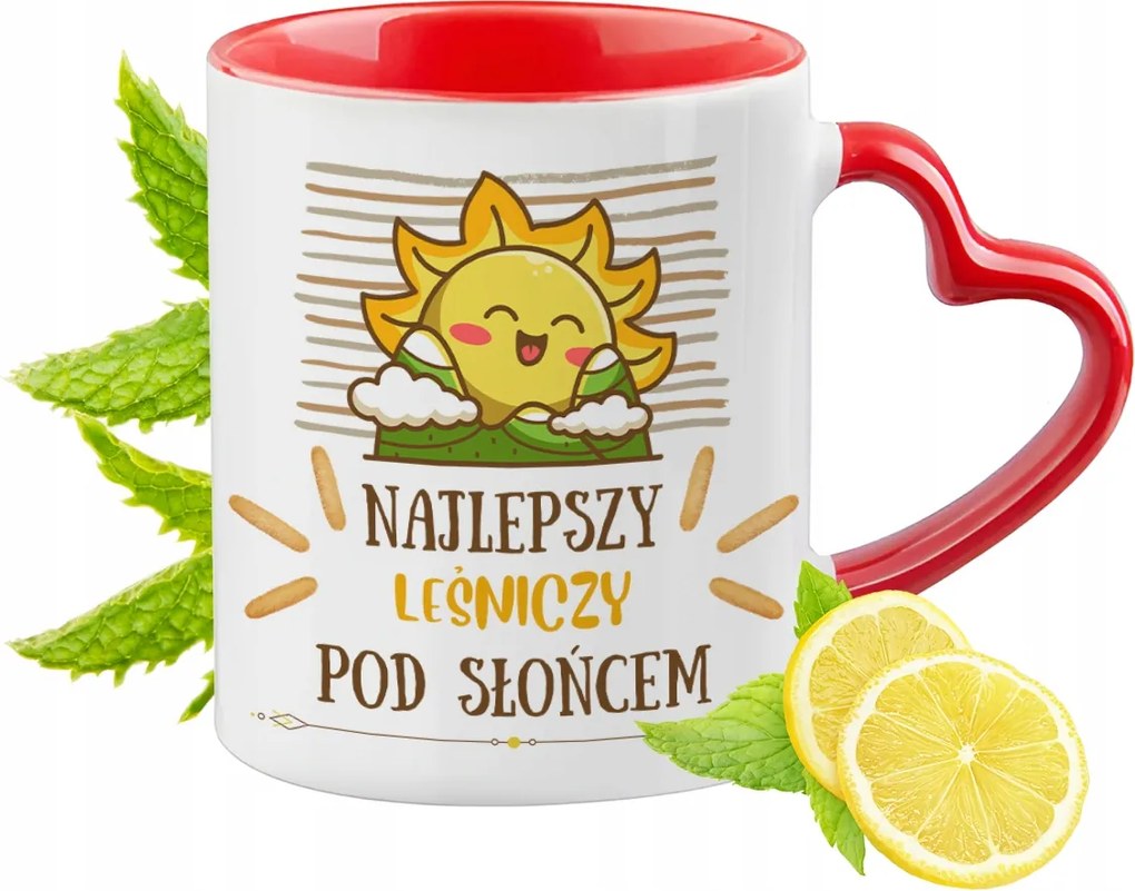 Piros bögre szív alakú füllel az erdésznek ajándékba