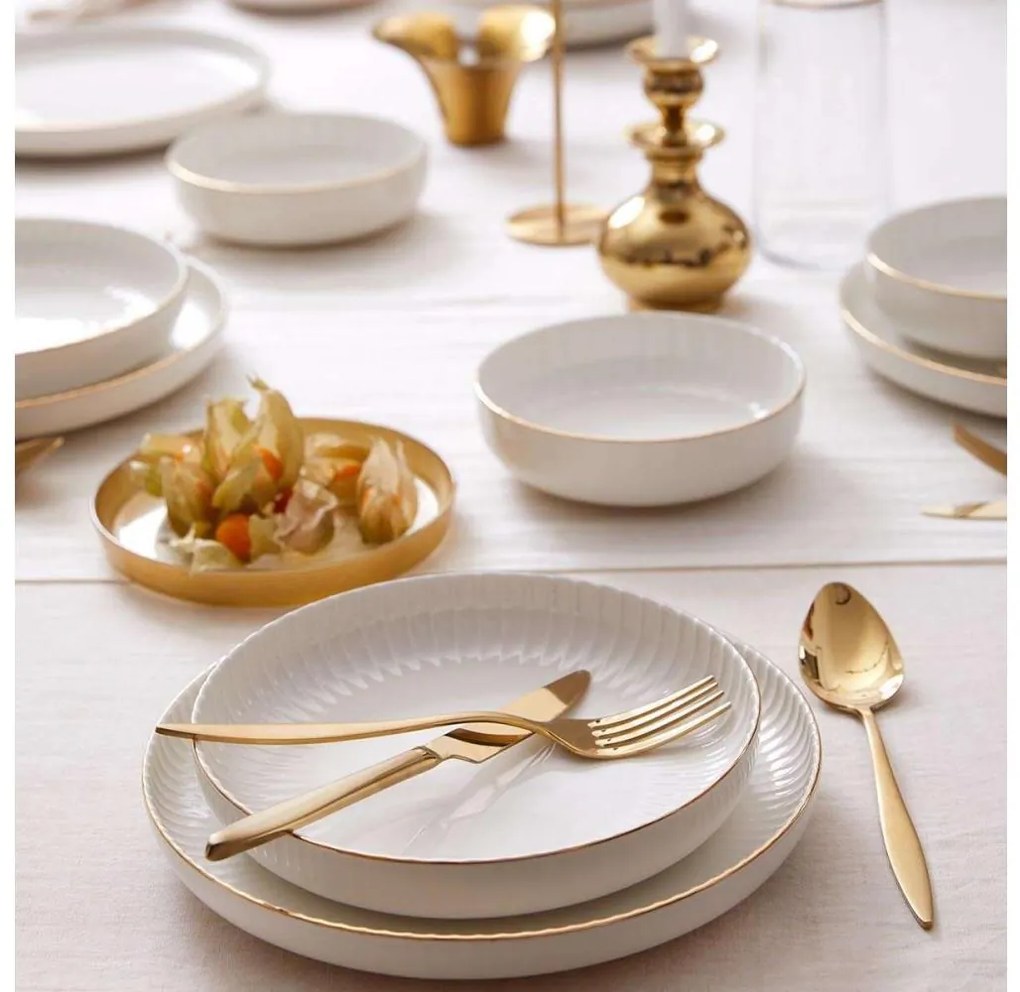 18 részes porcelán étkészlet, fehér/arany