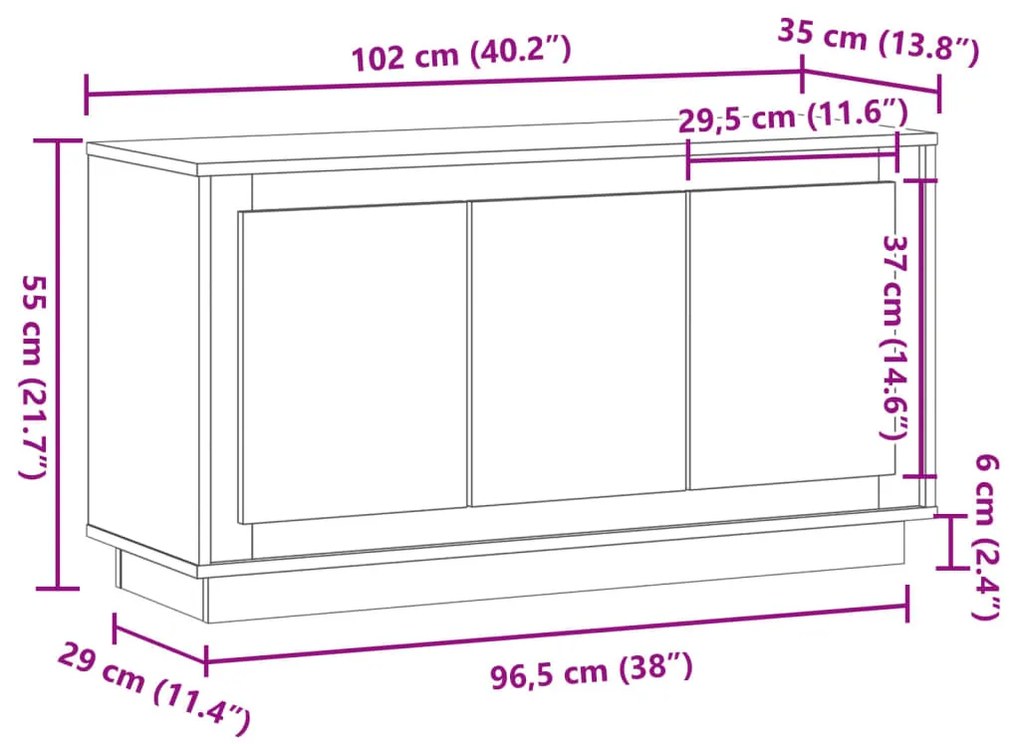 antik fa színű szerelt fa tálalószekrény 102 x 35 x 55 cm