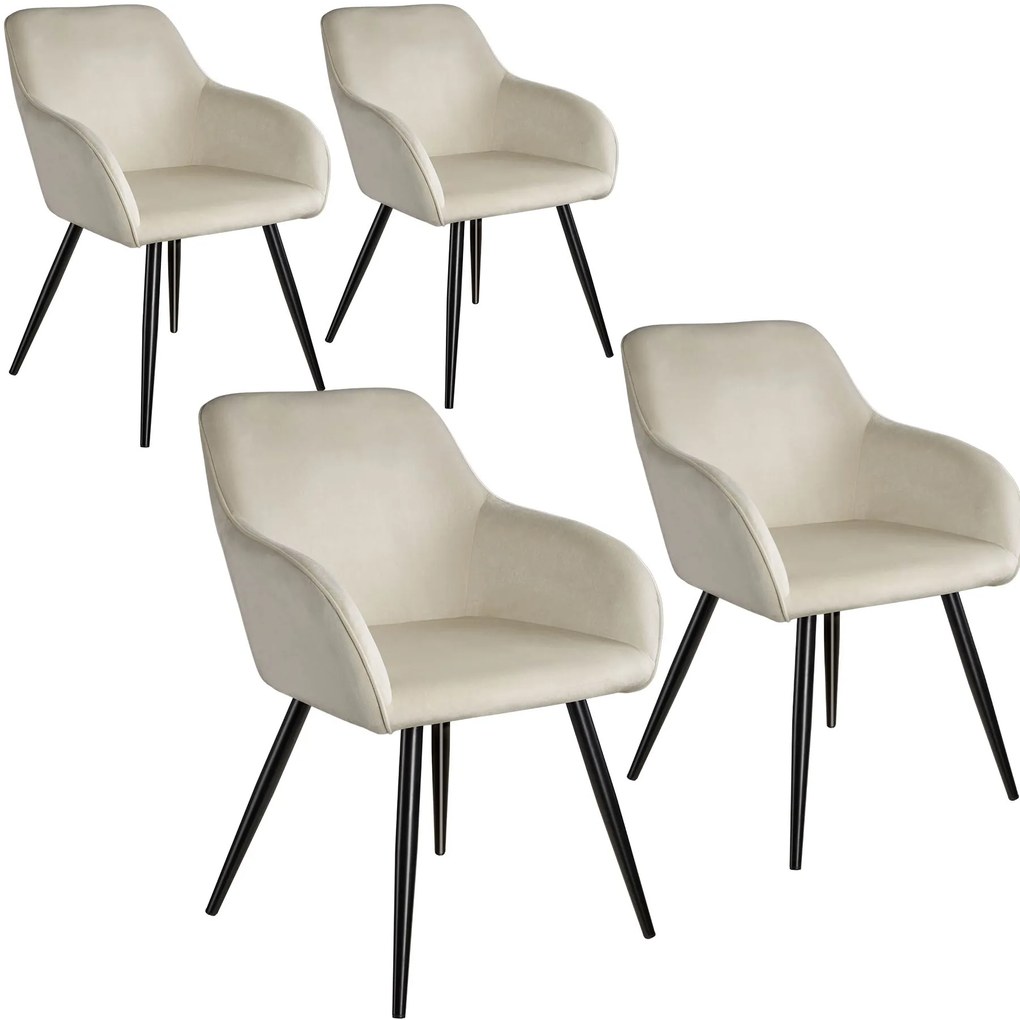 TecTake GmbH 404047 marilyn bársony hatású székek - krém / fekete, 4 darabos készlet
