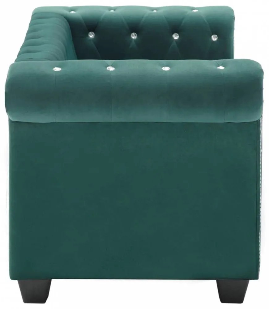 Zöld 2 személyes bársony chesterfield kanapé 146 x 75 x 72 cm