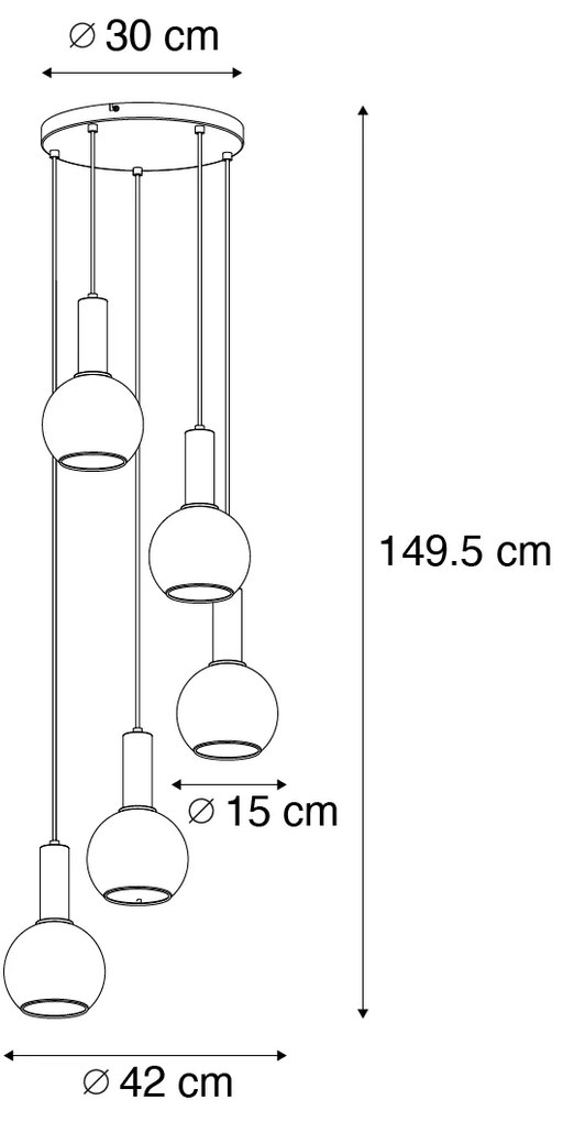 Art Deco lógólámpa fekete füstüveggel kerek 5-lámpás - Josje
