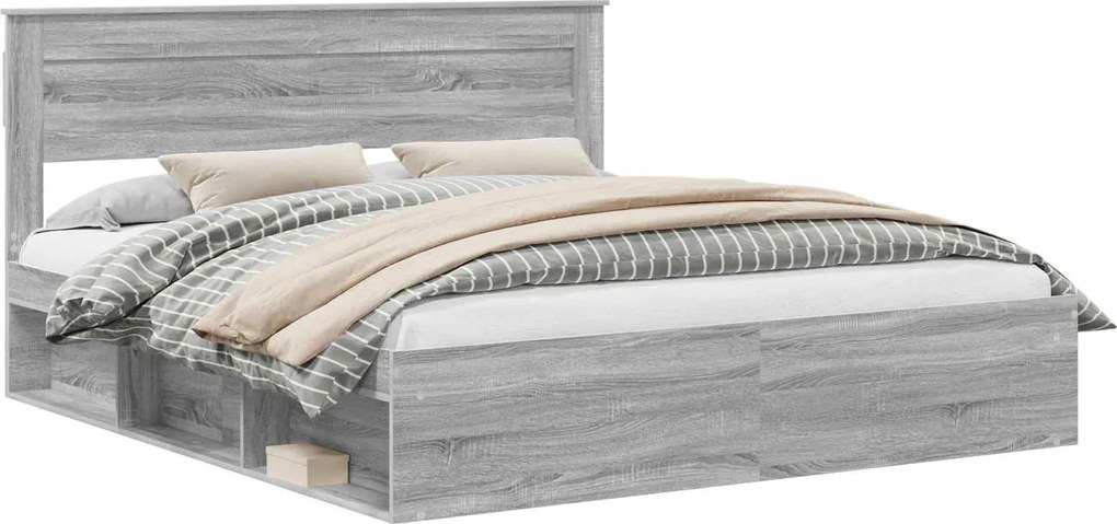 vidaXL Ágykeret fejtámlával Szürke Sonoma 200 x 200 cm Tömör fenyőfa