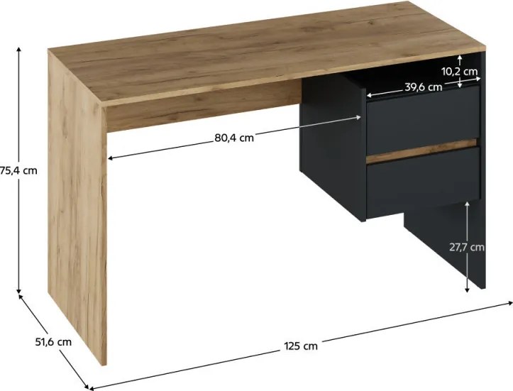 Fiókos íróasztal 125x51x75 cm barna fehér FUR1872-1