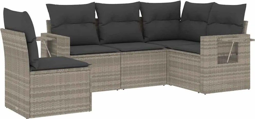 vidaXL 5 részes világosszürke polyrattan kerti ülőgarnitúra párnákkal