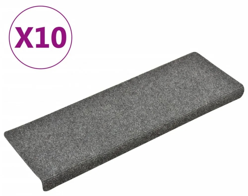 10 db öntapadós lépcsőszőnyeg, világosszürke, téglalap alakú széllel, 65 x 21 x 4 cm