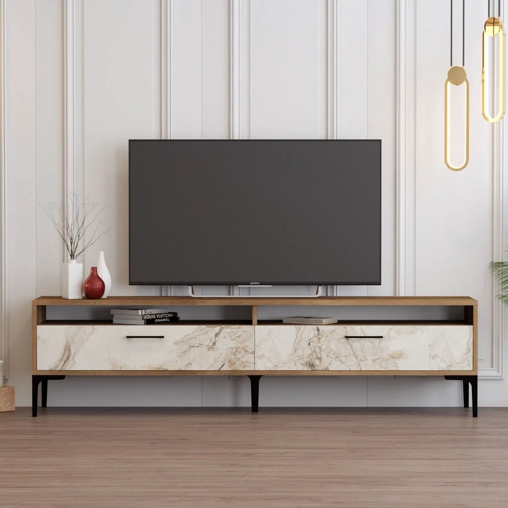 TV szekrény Istanbul 2 - Diós Fehér Marble