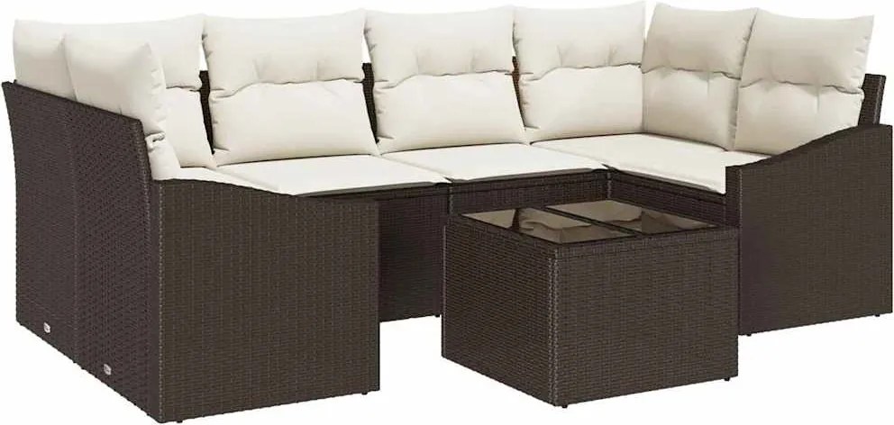 vidaXL Kanapé Szett párnával párnával 7 pcs Barna és Krém polirattan