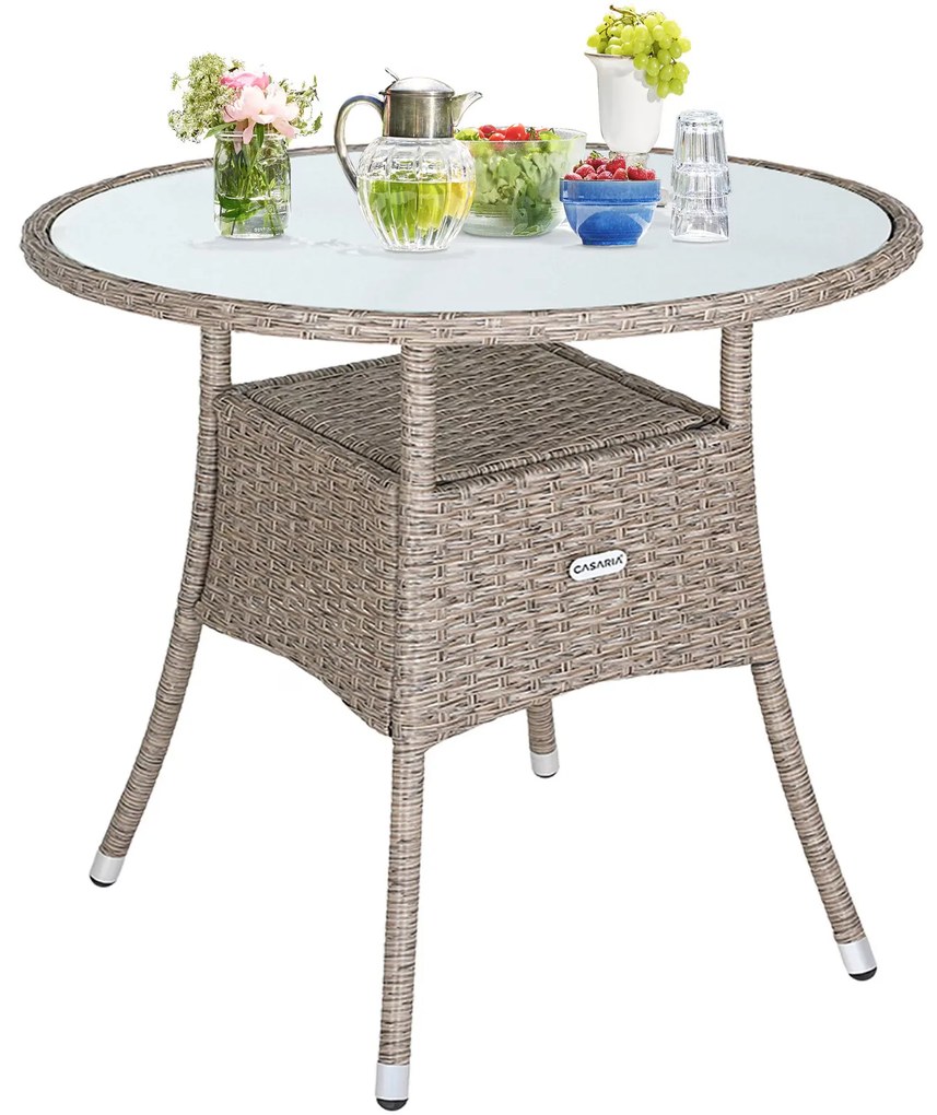 Deuba Rattan asztal Ø80 cm - krémszínű