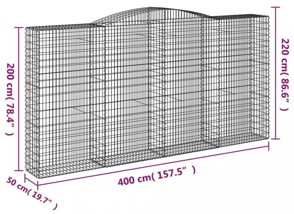 8 db íves horganyzott vas gabion kosár 400x50x200/220 cm