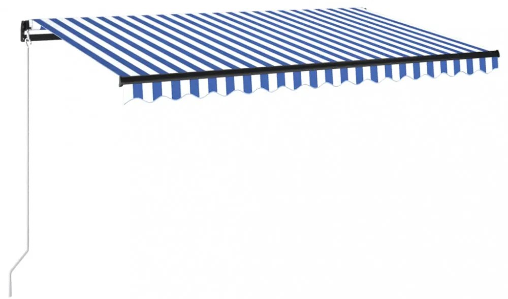 kék és fehér kézzel kihúzható LED-es napellenző 400 x 300 cm