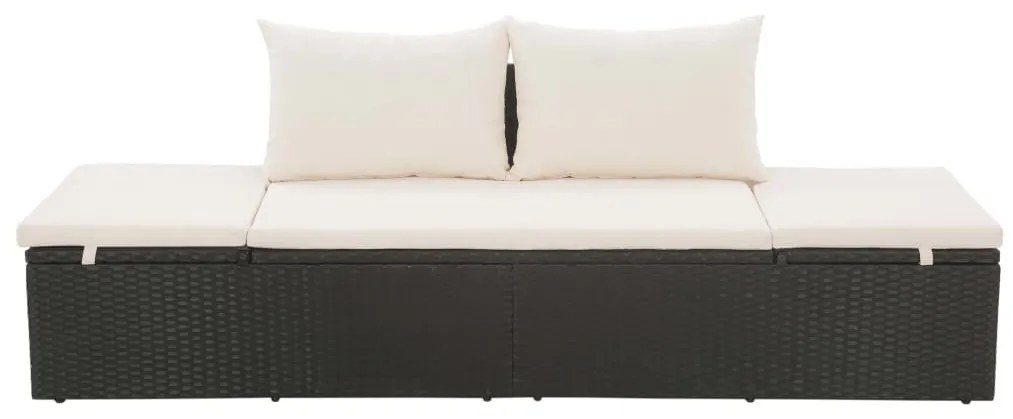 Fekete polyrattan kerti ágy 195 x 60 cm