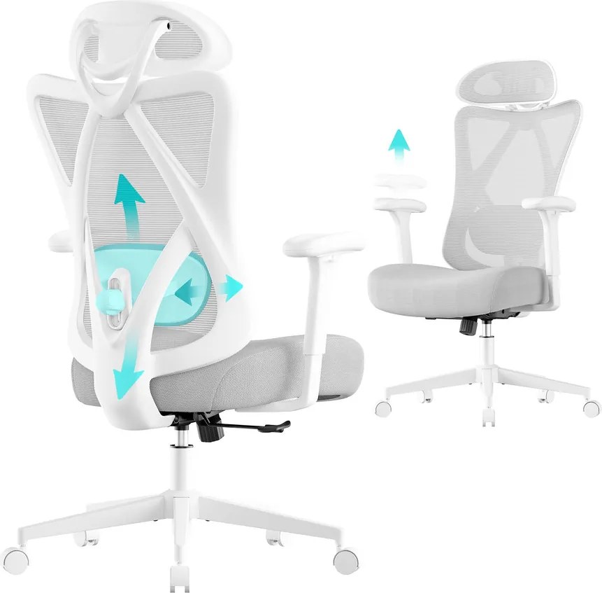 SONGMICS ergonomikus irodai szék, magasságállítható, fehér-szürke