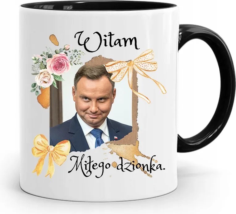 Andrzej Duda Elnök Fekete Bögre Ajándék fényképes nyomtatással