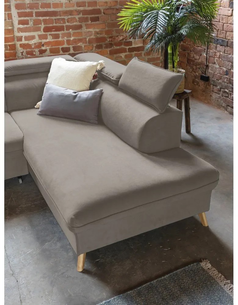 Világosbarna bársony kinyitható sarokkanapé (bal oldali-"U" alakú) Sweet Harmony – Miuform