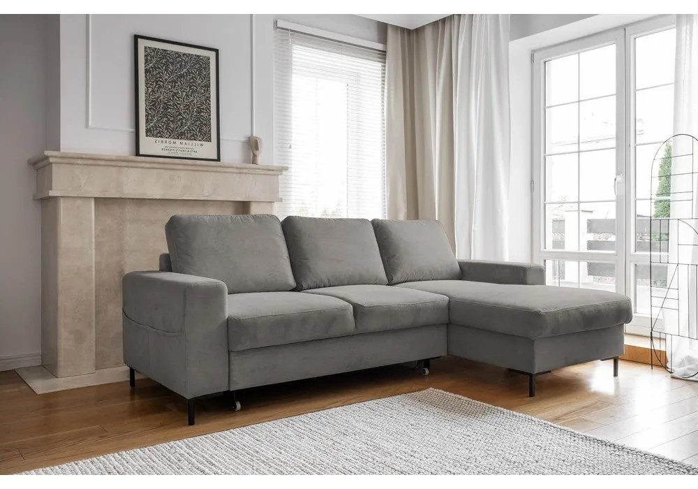 Szürke kordbársony kinyitható sarokkanapé (jobb oldali) Lofty Lilly – Miuform