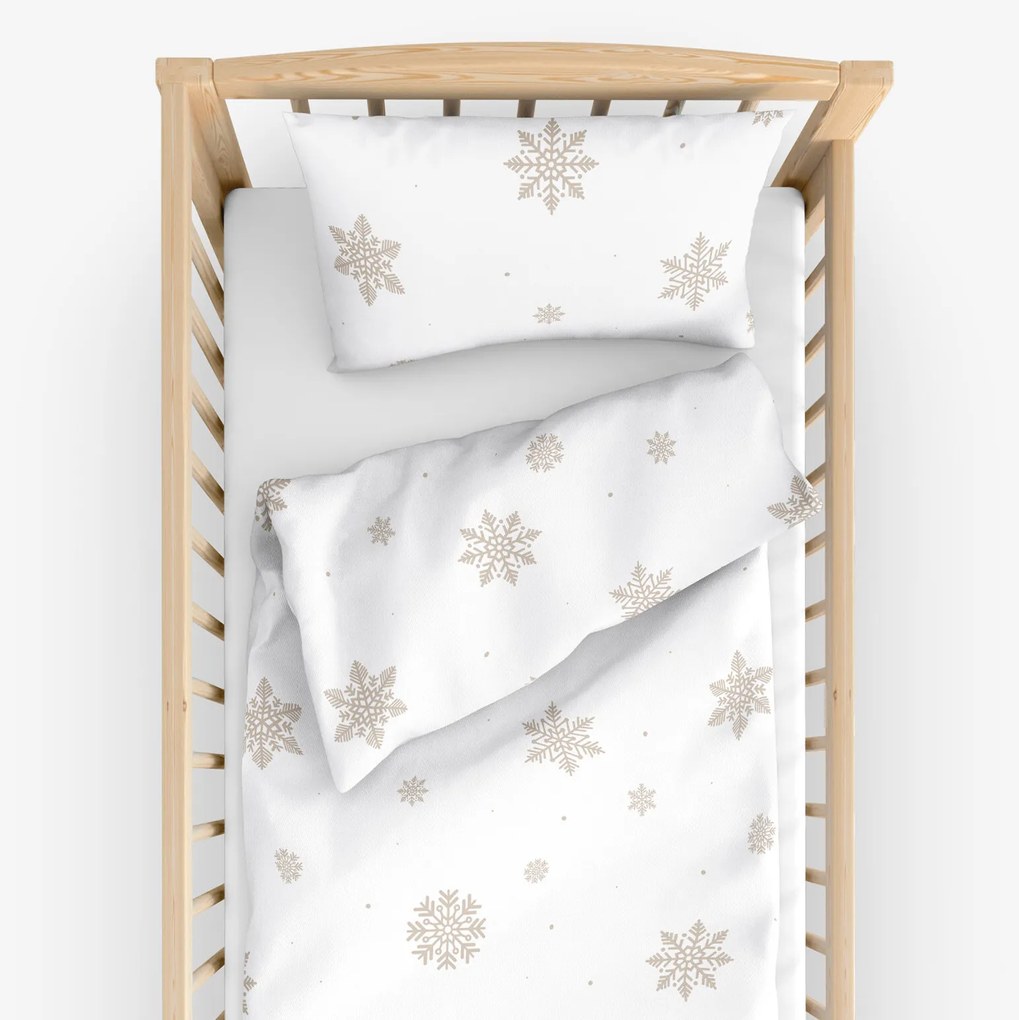 Goldea gyermek pamut ágyneműhuzat kiságyba - hópelyhek fehéren 90 x 130 és 40 x 60 cm