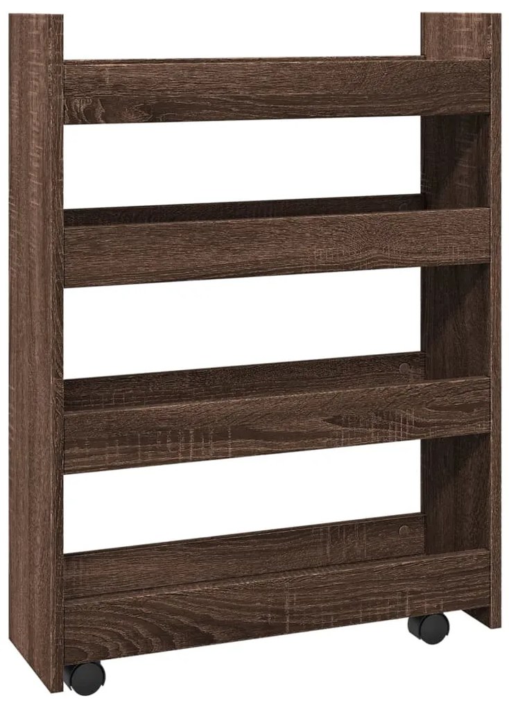 4 szintes barna tölgy színű szerelt fa keskeny tárolókocsi