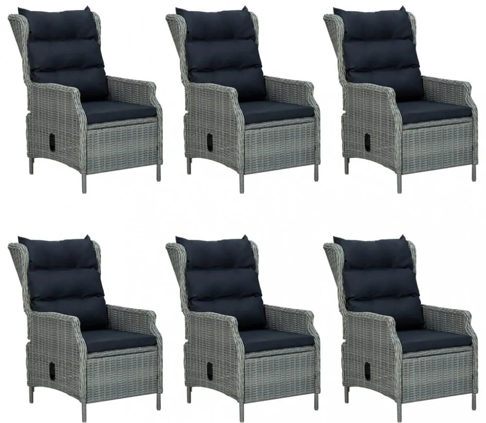 7 részes világosszürke polyrattan kültéri étkezőszett párnákkal