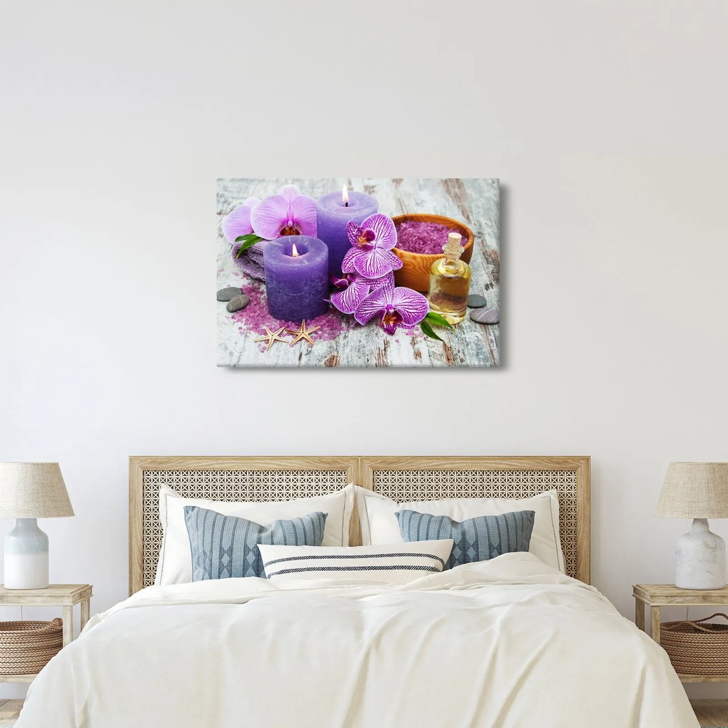 Orchideák és gyertyák képe (90x60 cm)