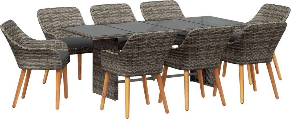 vidaXL Kert étkező szett párnával 9 pcs Szürke polirattan