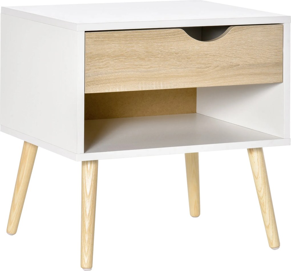 HOMCOM Éjjeliszekrény, Modern Design, Fiókkal, Tölgy- és Fehér Színben, 50 x 39 x 51 cm | Aosom