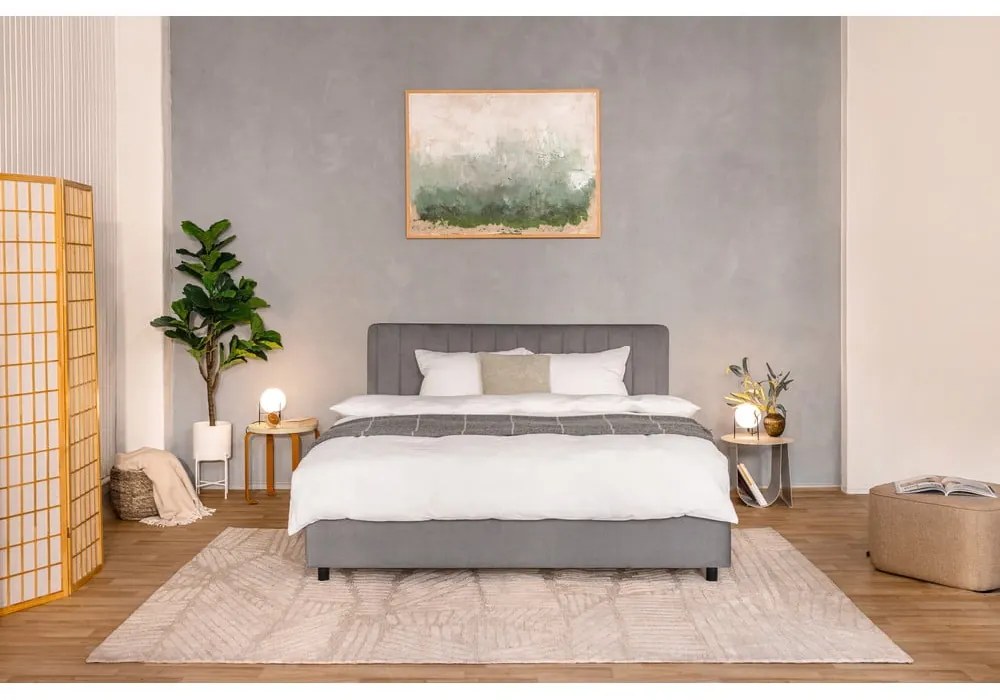 Szürke kárpitozott franciaágy tárolóhelyiséggel, matraccal/ráccsal 180x200 cm Myra Slim Line - Bonami Selection