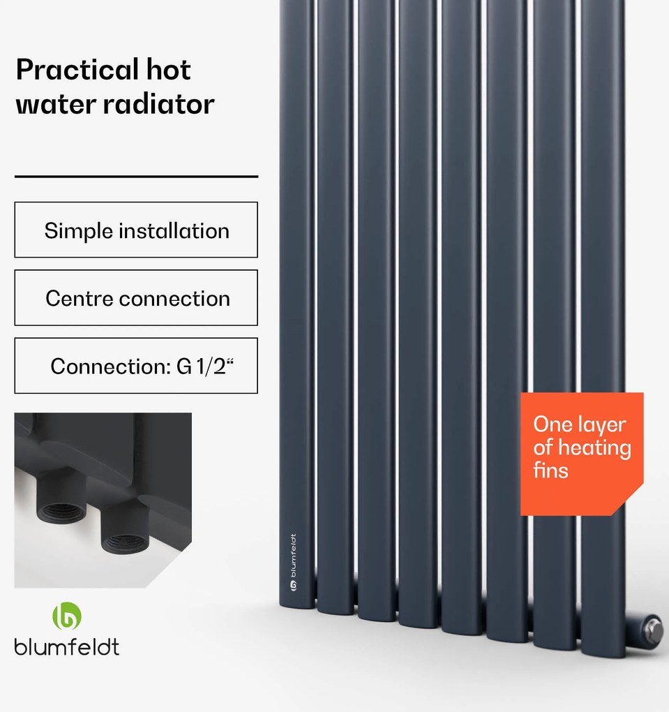 Blumfeldt Tallheo,  47 x 160, radiátor, csőradiátor, 728 W, melegvizes, 1/2