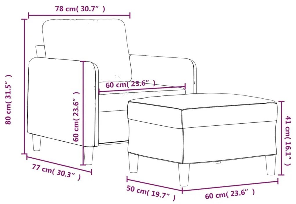 fekete szövet kanapéfotel lábtartóval 60 cm
