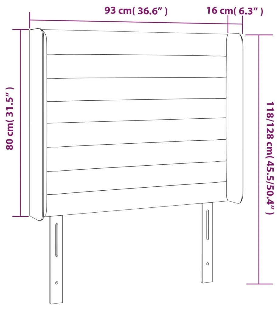 sötétszürke bársony LED-es fejtámla 93x16x118/128 cm