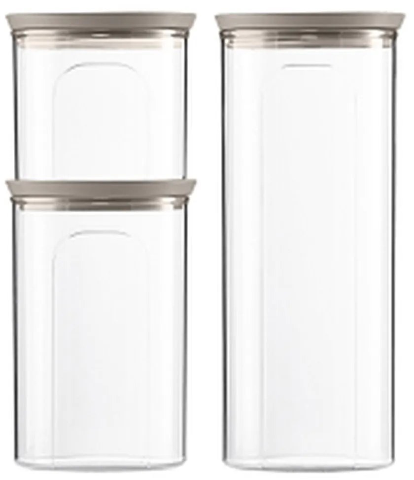 STEFANPLAST 3 darabos Tosca kerek tégely készlet, átlátszó/világosszürke