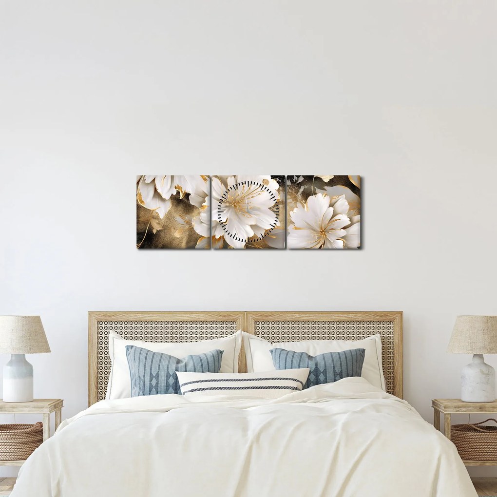 Kép - Virágok aranyban (órával) (90x30 cm)