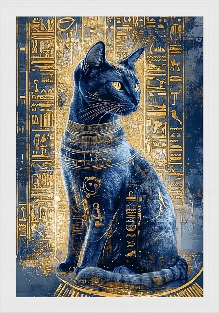 Poszter Keret Fa Egyiptom Hieroglifák Istennő Bastet Macska Ankh 40x60