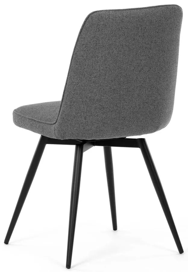 Scaun de sufragerie pivotant, material gri, mecanism rotativ 360°, lac negru mat, picioare metalice