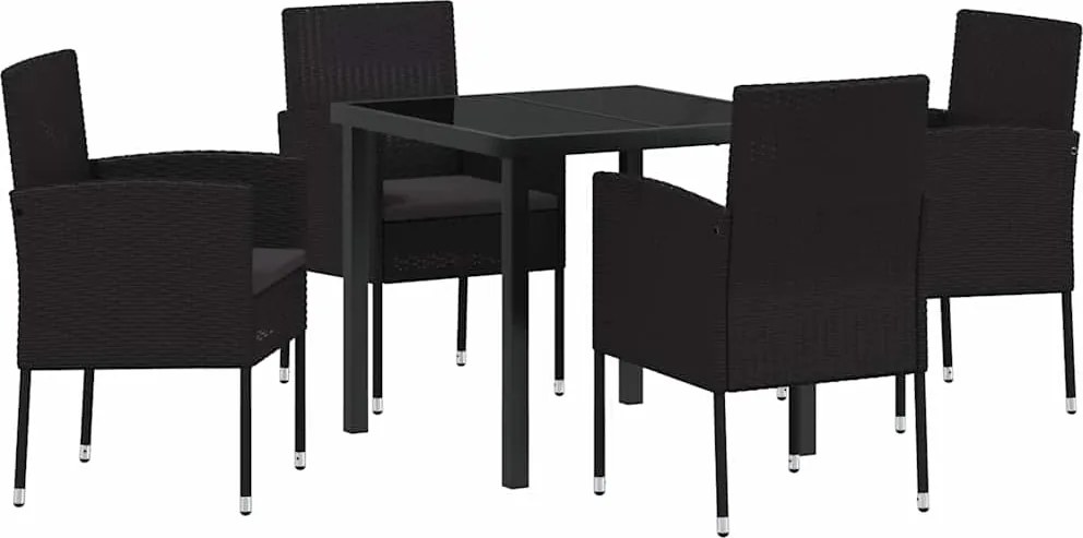 vidaXL Kert étkező szett párnával 5 pcs Fekete polirattan