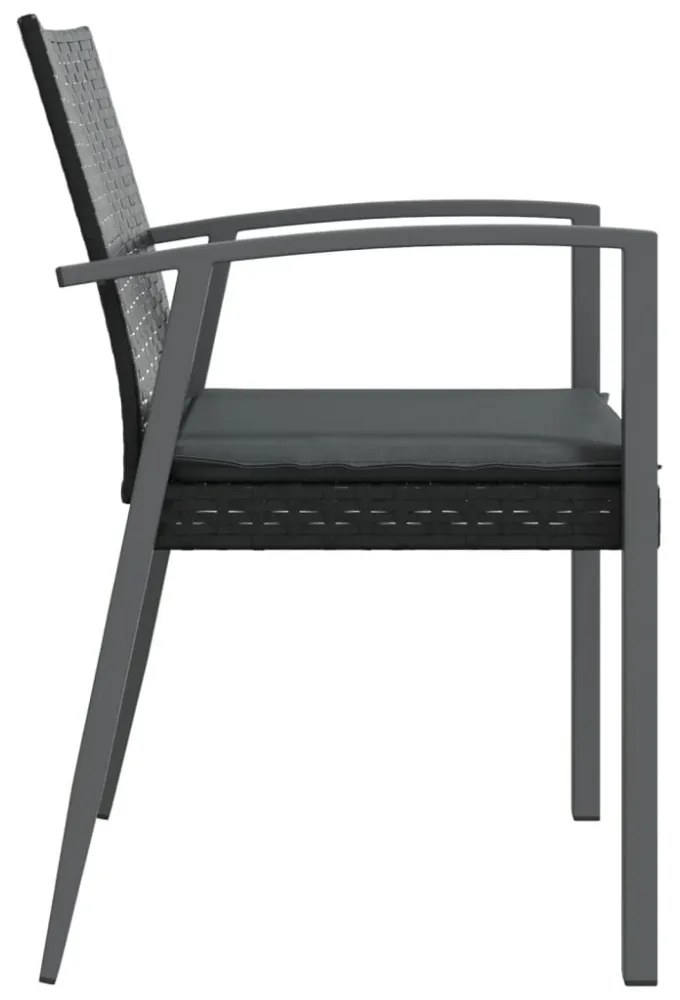 2 db fekete polyrattan kerti szék párnával 56,5 x 57 x 83 cm